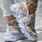 Contrast Glitter Transparent Mesh Patch Breathable Sneakers - Without Ankle Strap