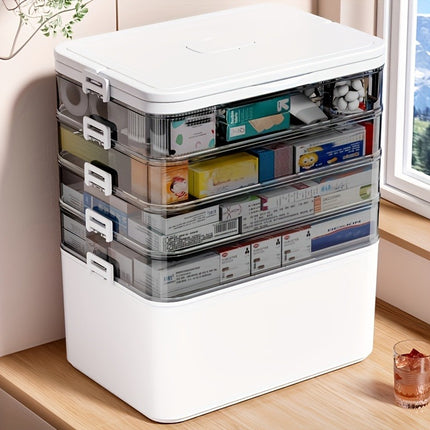 Large 5Tier Transparent Medicine Storage Box with Handle