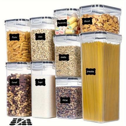 9pcs Airtight Food Storage Container Set BpaFree Plastic Classic Style Rectangle Shape ClipOn Lids Waterproof Stackable Multipurpose Canisters Includes Labels  Dishwasher Safe Lidded Storage Bins for Home Organization